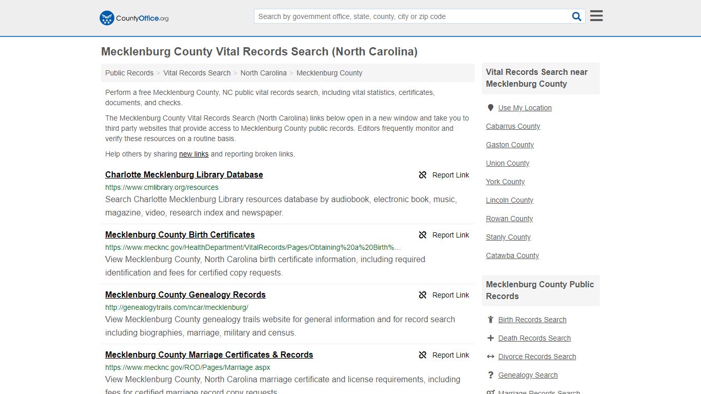 Mecklenburg County Vital Records Search (North Carolina) - County Office